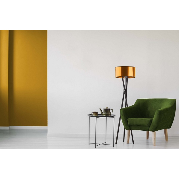 Lampa Drewniana  podłogowa ze złotym kloszem ELX MIRROR  Lysne