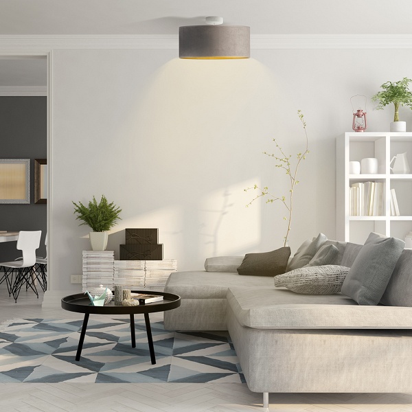 Plafon Nowoczesna iera WENECJA VELUR fi - 40 cm kolor szary ze złotym wnętrzem  Lysne