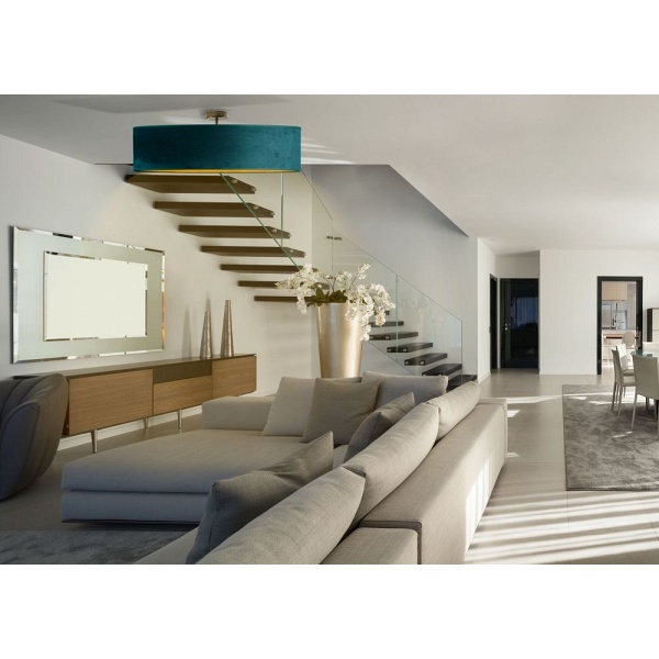 Lampa sufitowa do salonu GRENADA VELUR  fi - 80 cm - kolor zieleń butelkowa ze złotym wnętrzem  Lysne