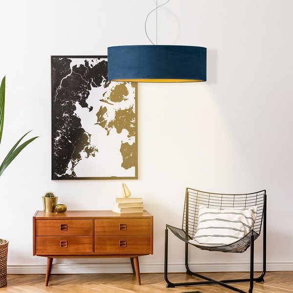 Zwis Designerski  HAJFA VELUR fi - 60 cm kolor granatowy ze złotym wnętrzem   Lysne