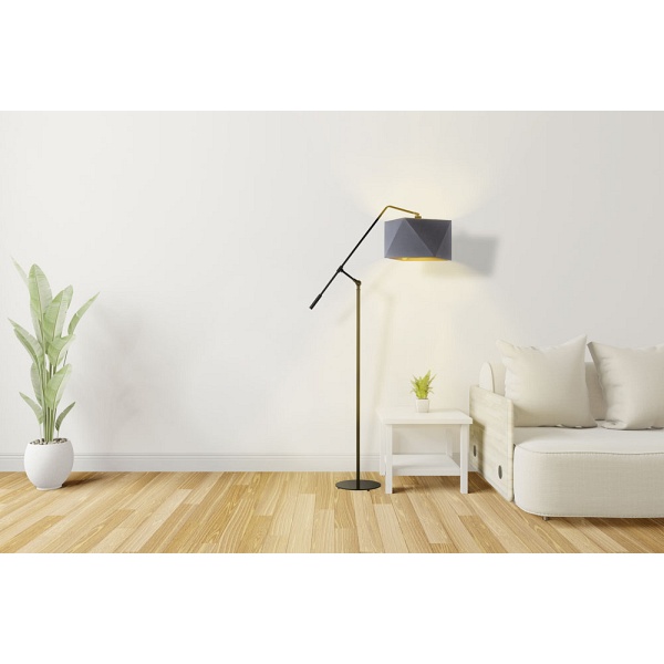 Lampa stojąca na czarnym stelażu COLMA GOLD - złote wnętrze  Lysne