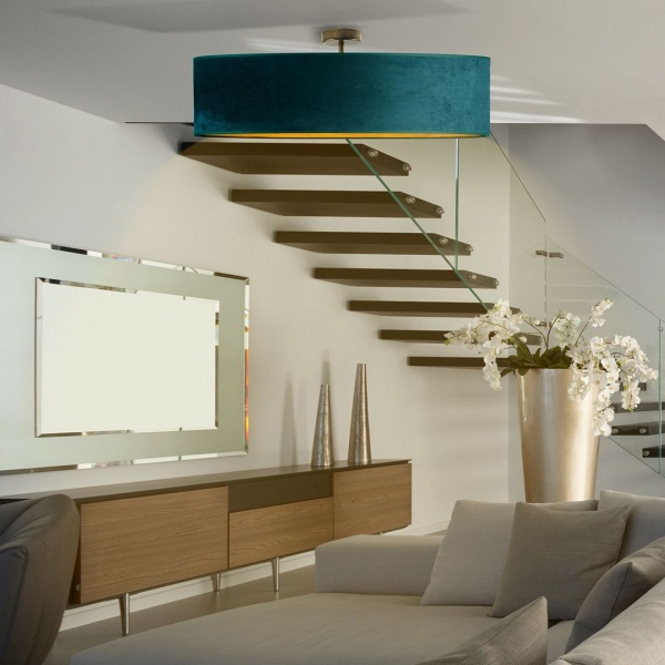 Lampa sufitowa do salonu GRENADA VELUR  fi - 80 cm - kolor zieleń butelkowa ze złotym wnętrzem  Lysne