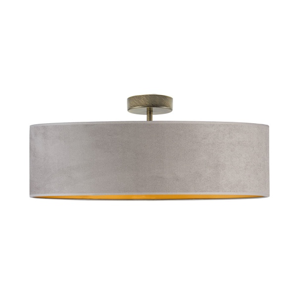 Lampa przysufitowa WENECJA VELUR fi - 60 cm kolor szary ze złotym wnętrzem  Lysne