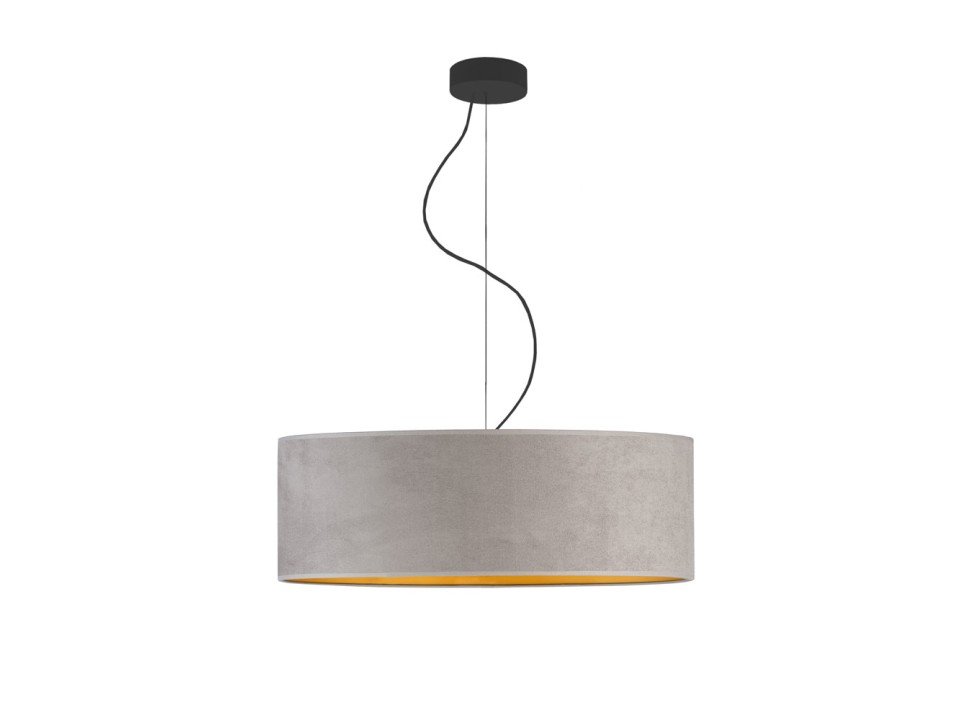 Lampa wisząca nad stół HAJFA VELUR fi - 60 cm kolor szary ze złotym wnętrzem   Lysne