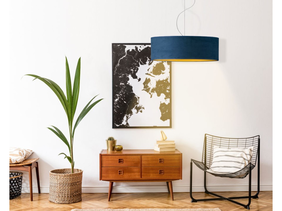 Lampa wisząca nad stół HAJFA VELUR fi - 60 cm kolor szary ze złotym wnętrzem   Lysne