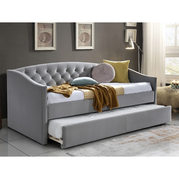 Łóżko ALESSIA velvet 90x200 kolor jasny szary/dąb tap.bluvel 03 - Signal