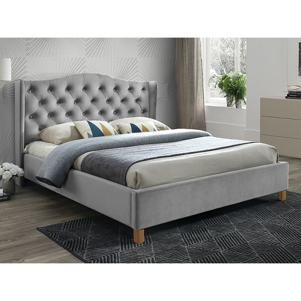 Łóżko ASPEN velvet 160x200 kolor jasny szary/dąb tapicerka bluvel 03 - Signal