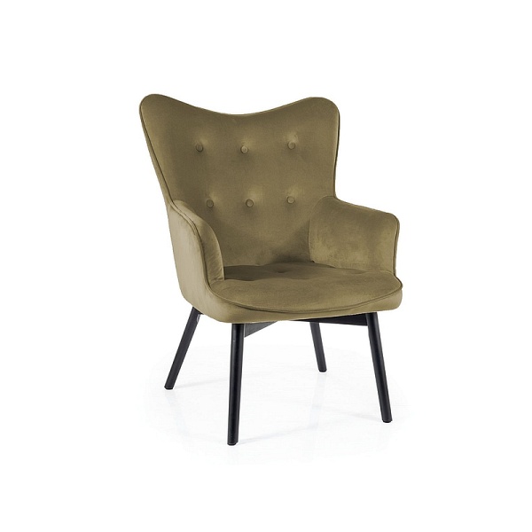 Fotel CARMEN velvet czarny mat stelaż/ oliwka bluvel 77 - Signal