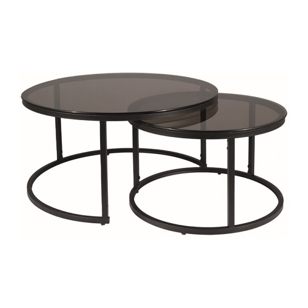 Ława FERRANTE e szkło dymione fi80 fi60/ czarny mat zestaw - Signal