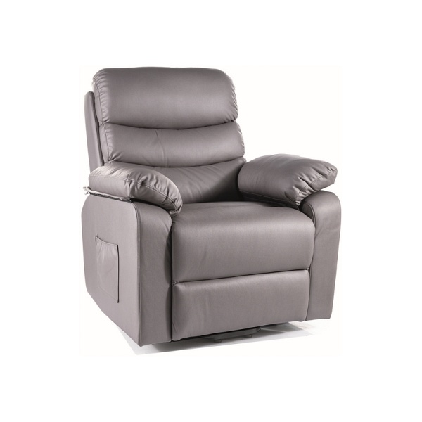 Fotel rozkładany HEKTOR m (funkcja masażu i pionizacji) skóra synt. szary tap.210 - Signal