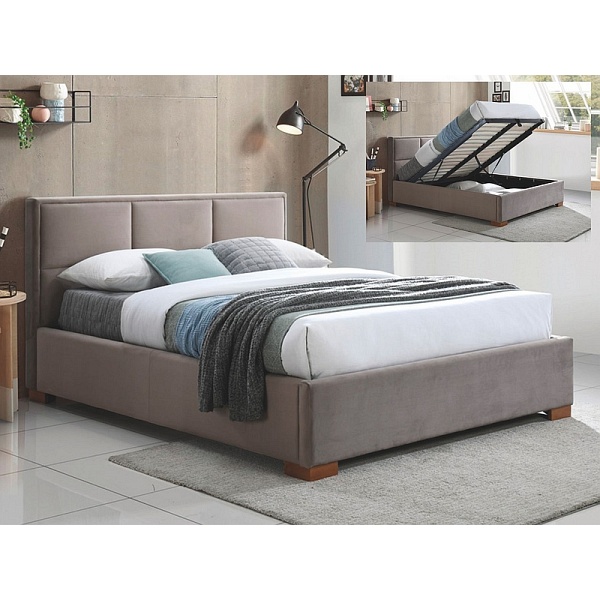 Łóżko MAISON velvet 160x200 kolor beżowy/dąb tapicerka bluvel 40 - Signal