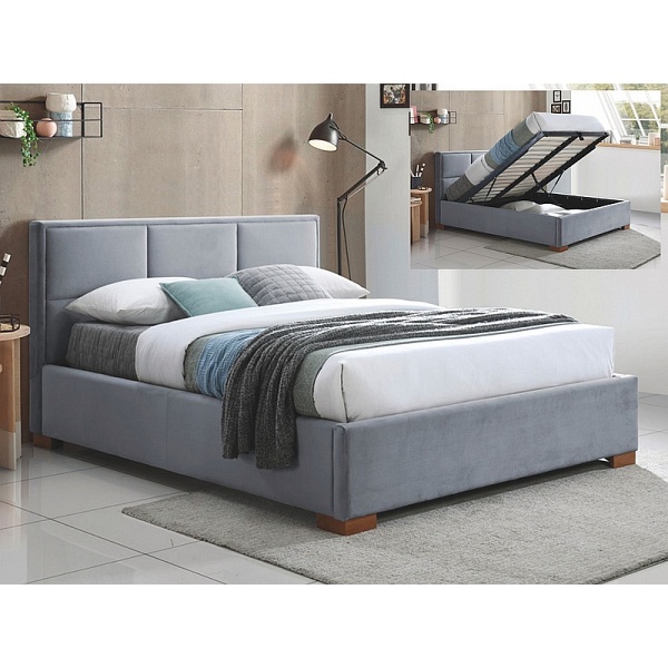 Łóżko MAISON velvet 160x200 kolor szary/dąb tapicerka bluvel 14 - Signal