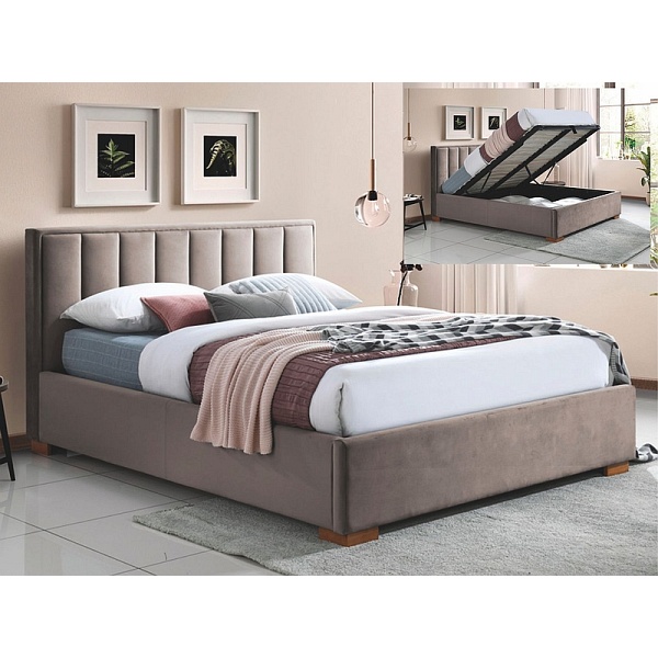 Łóżko MARANI velvet 160x200 kolor beżowy/dąb tapicerka bluvel 40 - Signal