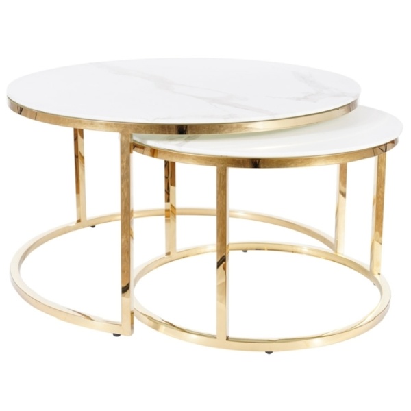 Ława MUSE biały efekt marmuru/złoty (zestaw) - Signal