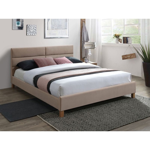Łóżko SIERRA velvet 160x200 kolor beż/dąb tapicerka bluvel 28 - Signal
