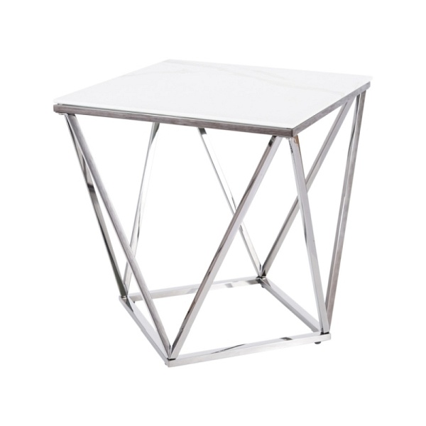 Ława SILVER b ii biały efekt marmuru/stalowy 50x50 - Signal
