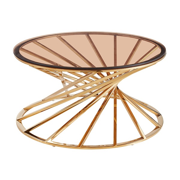 Ława OTTAVIA a szkło dymione bursztynowe/złoty fi 80 - Signal