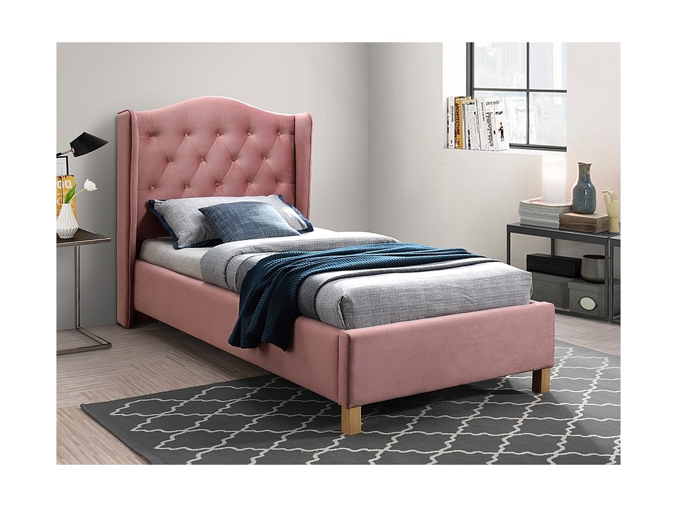Łóżko ASPEN velvet 90x200 kolor ant.róż/dąb tapicerka bluvel 52 - Signal