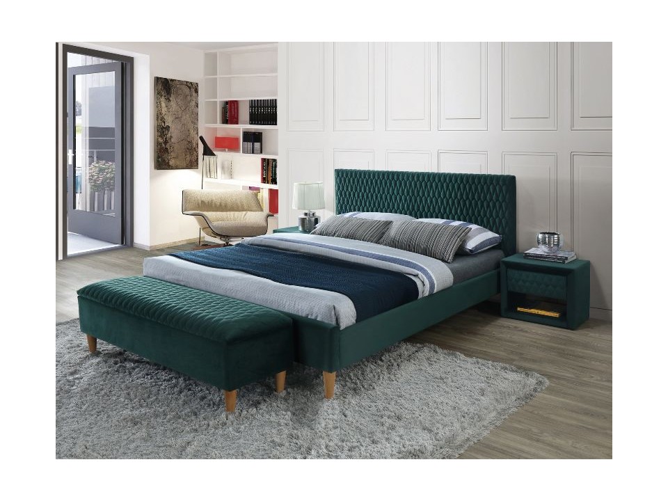 Łóżko AZURRO velvet 160x200 kolor zielony/dąb tapicerka bluvel 78 - Signal