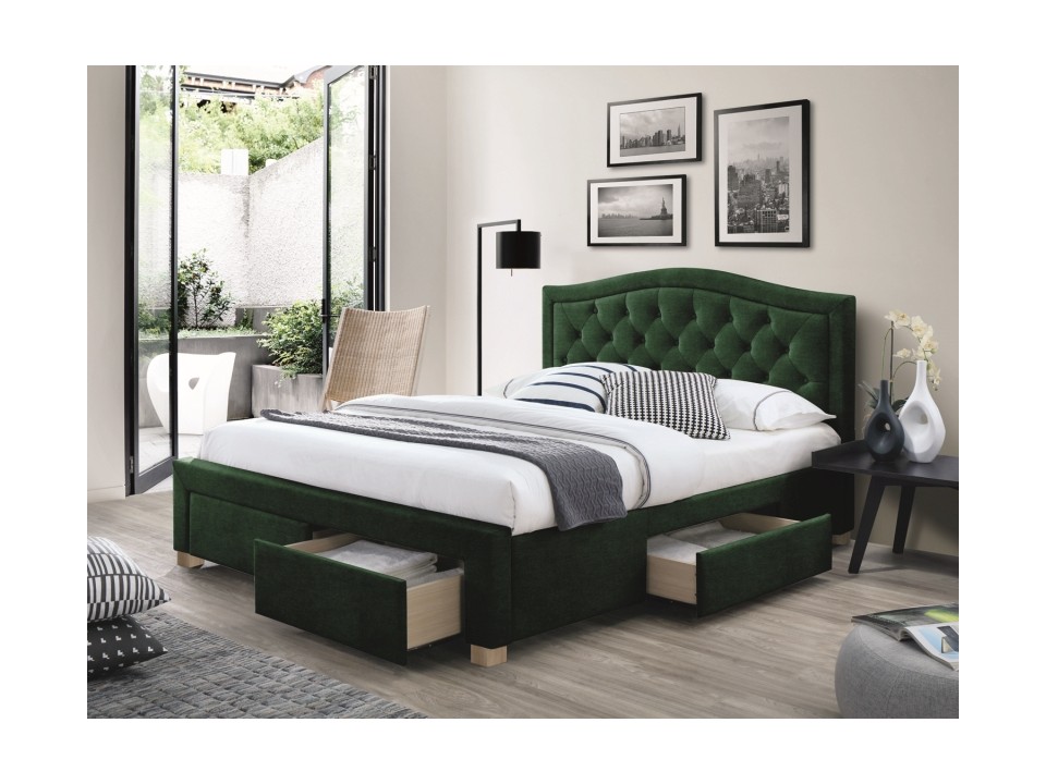 Łóżko ELECTRA velvet 160x200 kolor zielony/dąb tap. 119 - Signal