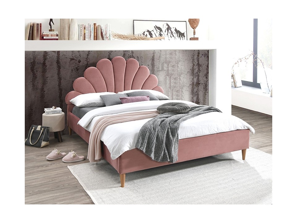 Łóżko SANTANA velvet 160x200 kolor ant. róż/dąb tapicerka bluvel 52 - Signal