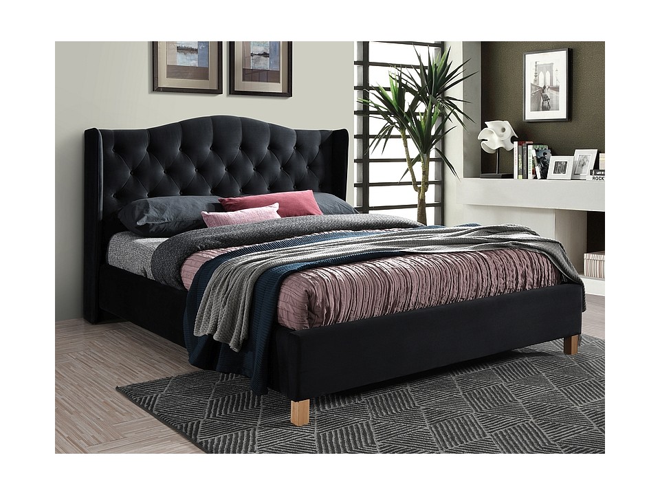 Łóżko ASPEN velvet 160x200 kolor czarny/dąb tapicerka bluvel 19 - Signal