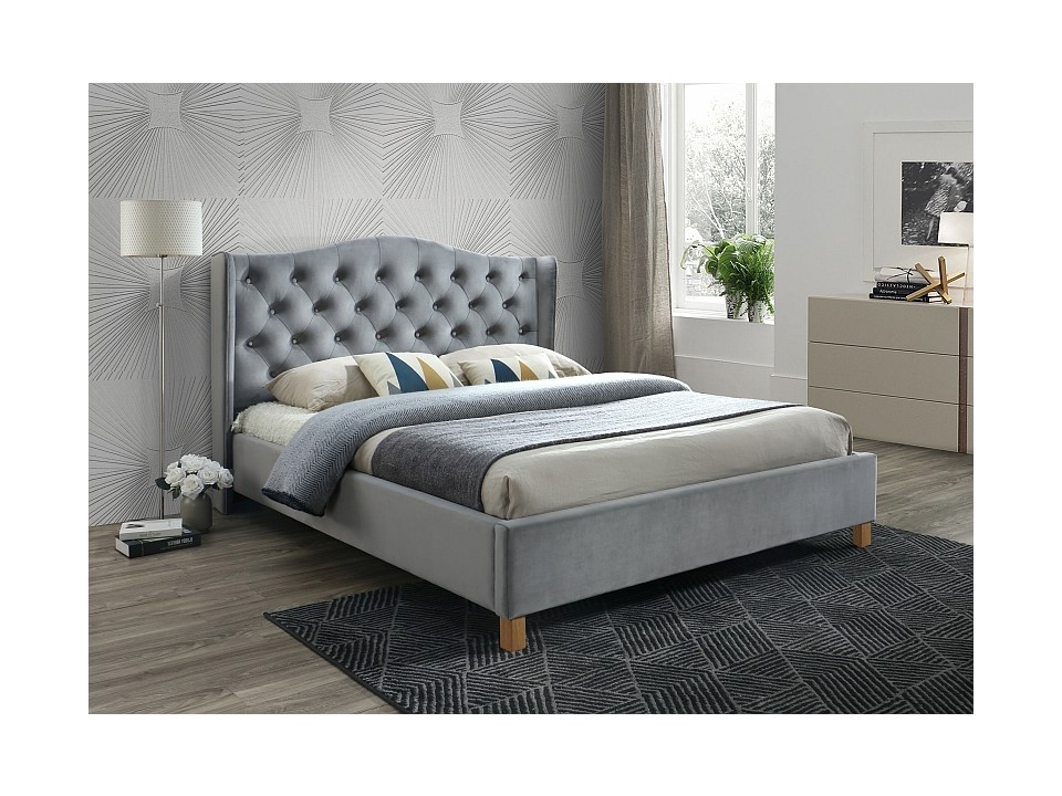 Łóżko ASPEN velvet 160x200 kolor szary/dąb tapicerka bluvel 14 - Signal