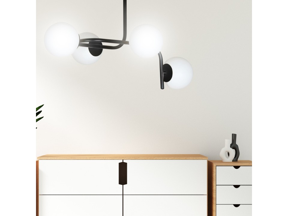 Lampa KALF 4A BLACK 1030/4A nowoczesna  sufitowa czarna szklane klosze Emibig