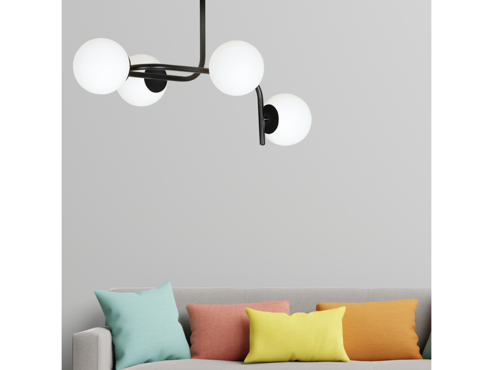 Lampa KALF 4A BLACK 1030/4A nowoczesna  sufitowa czarna szklane klosze Emibig