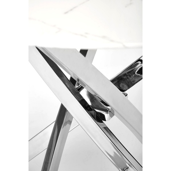 Stół z krzesłami okrągły fi 100cm blat biały marmur, nogi srebrne + 2 krzesła popielate/srebrne