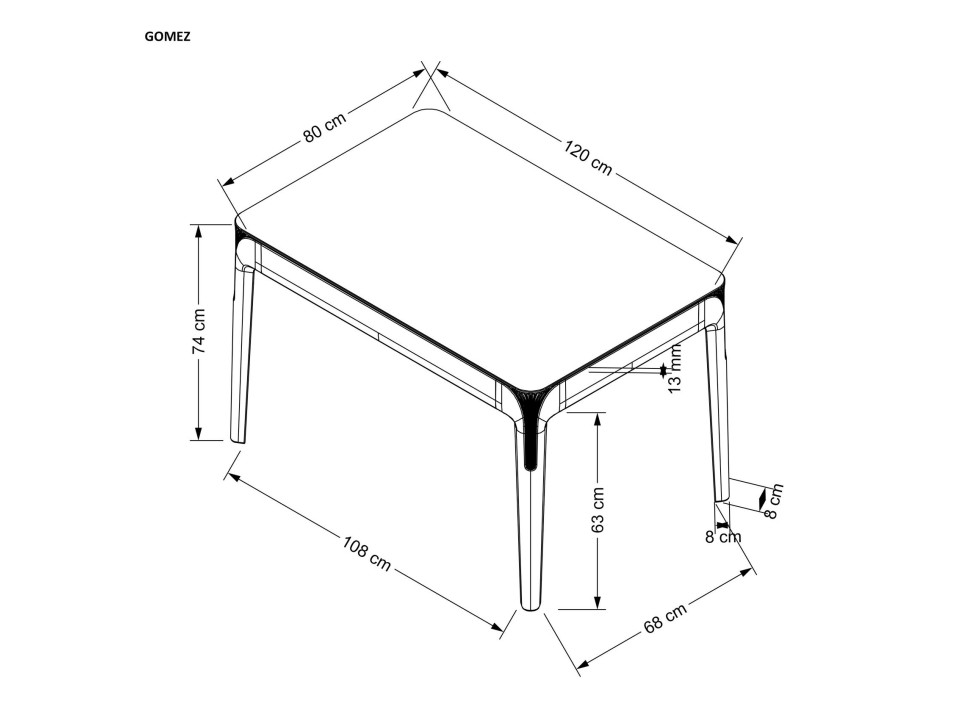 Stół z krzesłami prostokątny 120x80cm blat dymiony, nogi dymione + 4 krzesła dymione