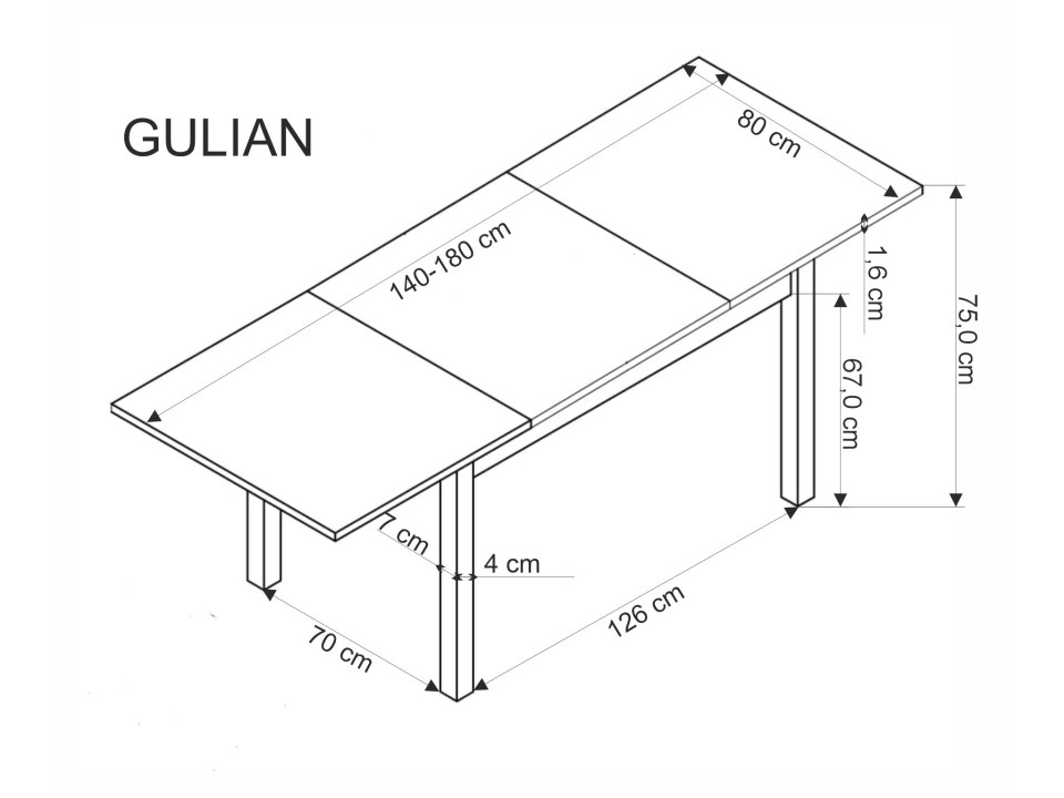 Stół z krzesłami prostokątny 140-180x80x76cm blat dąb wotan, nogi czarne + 4 krzesła oliwkowe