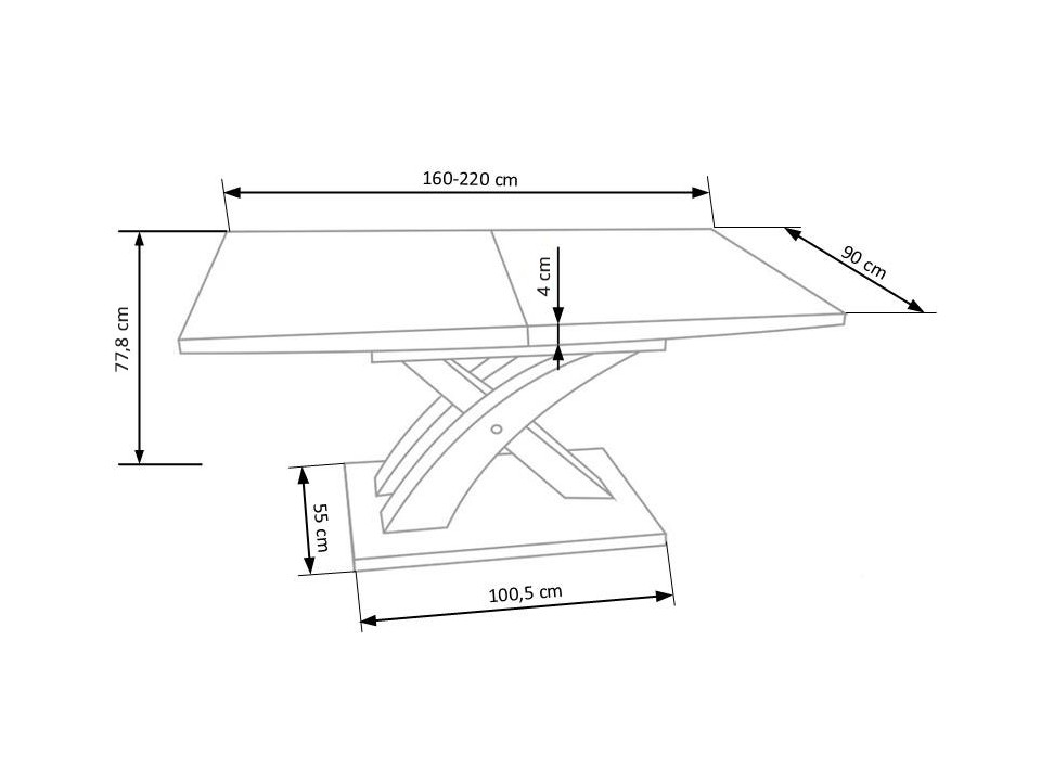 Stół z krzesłami rozkładany 160-220x90cm blat popielaty + 4 krzesła jasnobeżowe